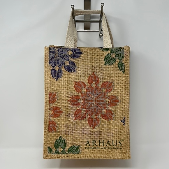 Arhaus Handbags - Arhaus Jute Floral Tote Bag